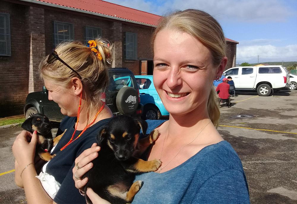 Volunteers taking part in domestic animal care days 