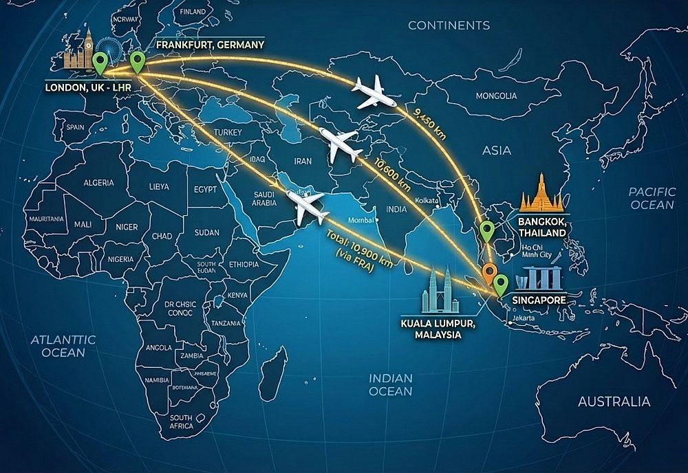 London to Southeast Asia Flight Routes