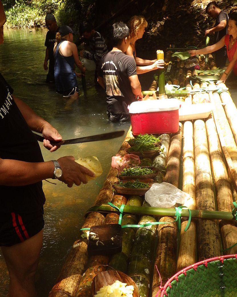 Preparing food on the raft