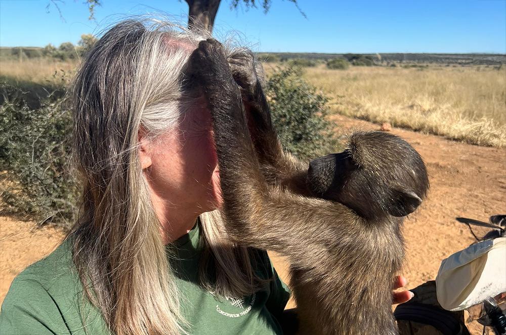 Competition Winner Lara With Baboon - Volunteer in Namibia Review