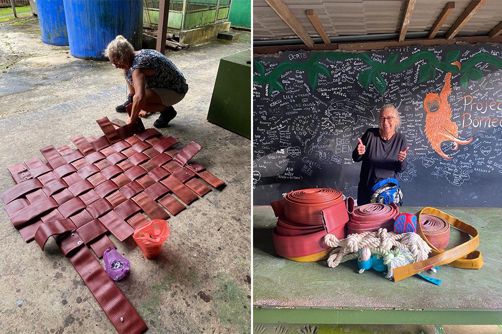 Volunteer Making Hammock for World Orangutan Day