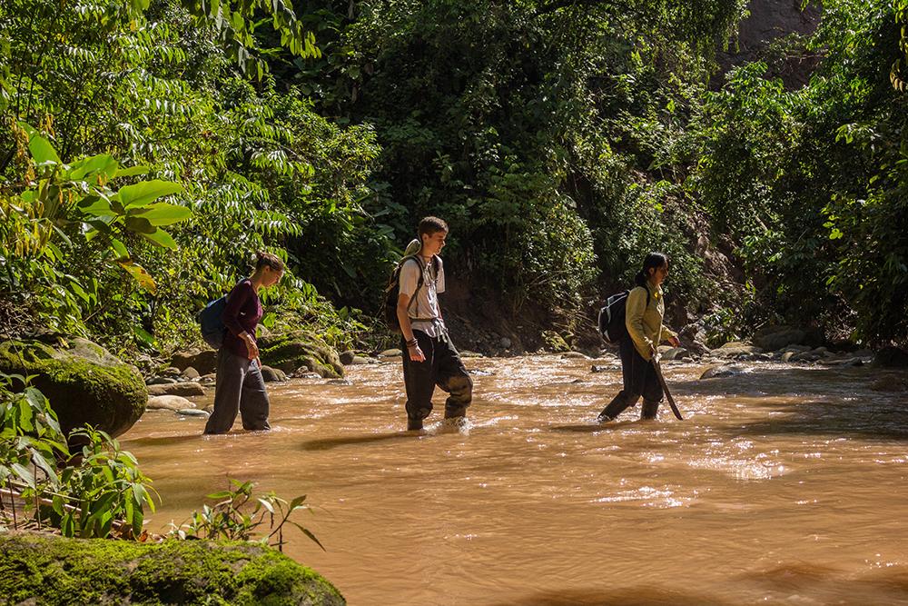 Volunteers Walking through River